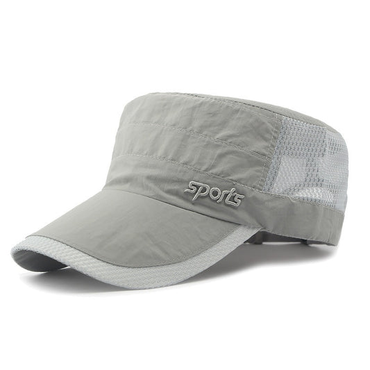 Just Arrived at Buy Center: Peaked Cap Summer Mesh Breathable Swimming Sunshade Flat Top Military Cap Light Gray Adjustable