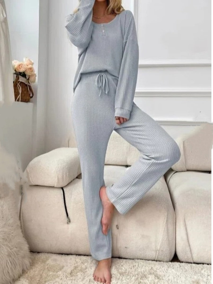 Solid Color Fashion Casual Long Sleeve Pants Two-piece Set Buy Center