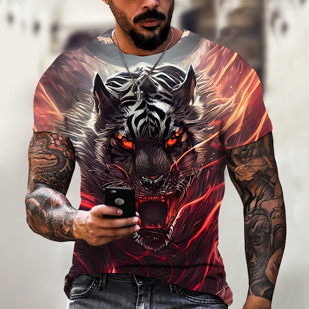 Camiseta de verano para hombre con estampado 3D de animales y bestias, león