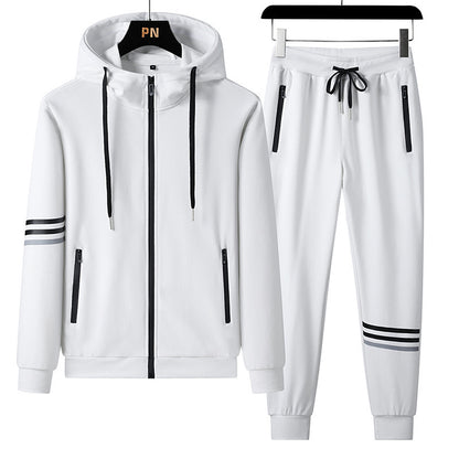 Hot New Items at Buy Center: Men's Casual Sports Pure Cotton Hooded Sweater Trousers Two-piece Set White