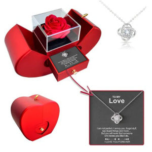 Trending Now at Buy Center: Fashion Jewelry Box Red Apple Christmas Gift Necklace Eternal Rose For Girl Mother's Day Valentine's Day Gifts With Artificial Flower Rose Flower Jewelry Box