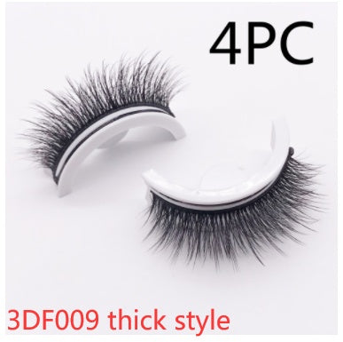 Buy Center Premium-Reusable 3D Mink Lashes Natural False Eyelashes Self Adhesive Fake Glue Free Makeup Eyelash Extension Silk 3DF009 thick style Crystal box 4PCS