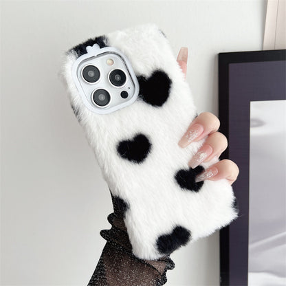 Fresh on the Scene at Buy Center: Japan And South Korea Plush Loving Heart Phone Case Black Love On White Background