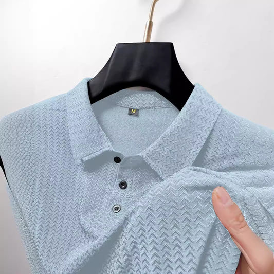 Buy Center Hot Pick-Shirt Collar Jacquard Men's Sports Polo Shirt Top Light Blue