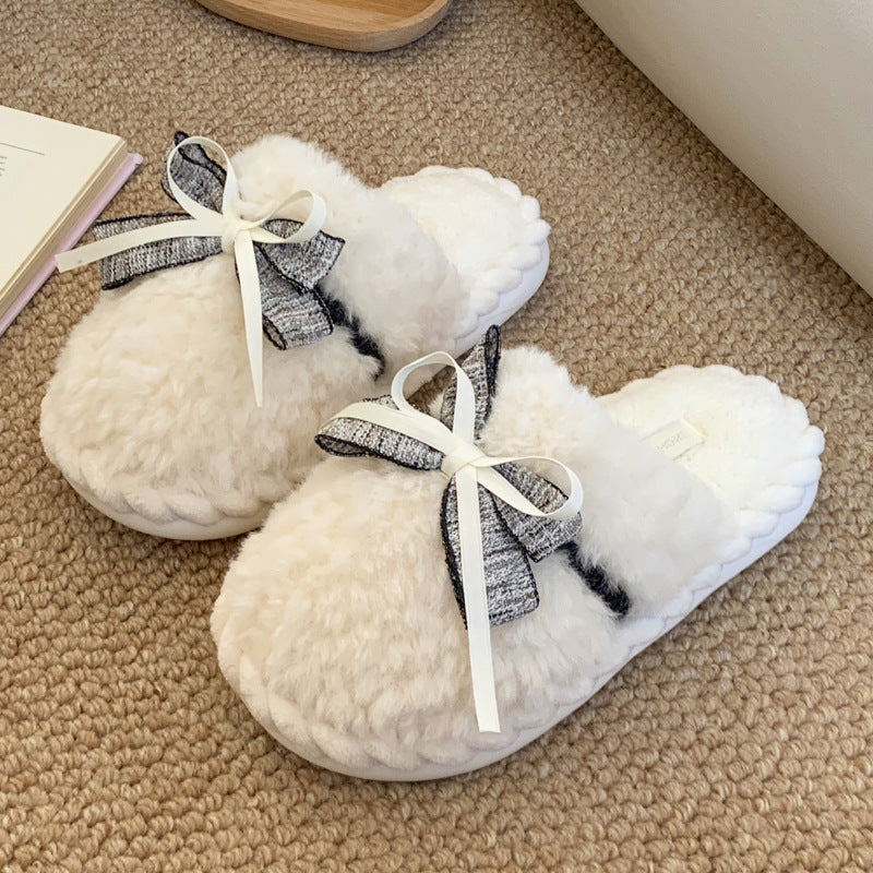 Bow Cotton Warm Non-slip Platform Slippers Buy Center