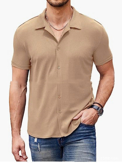 Just Arrived at Buy Center: Casual Collar Short Sleeve Polo Shirt With Button Men's Cotton Blend Shirt Khaki