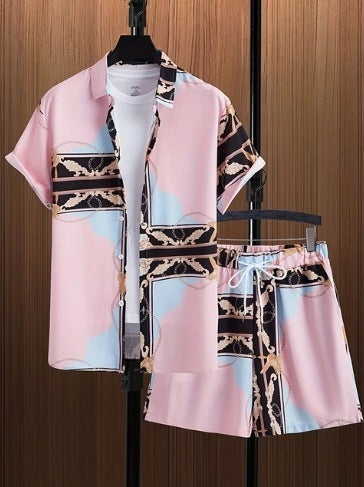 Printed Casual Men's Shirt And Shorts Two-piece Set Buy Center