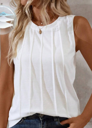 Women's Summer Solid Color Round-Neck Pleated Loose Casual Tank Top