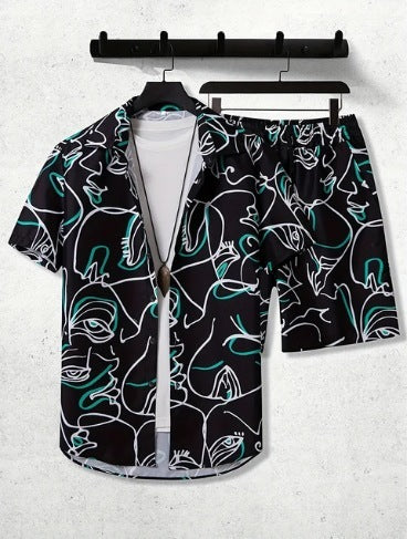 Printed Casual Men's Shirt And Shorts Two-piece Set Buy Center