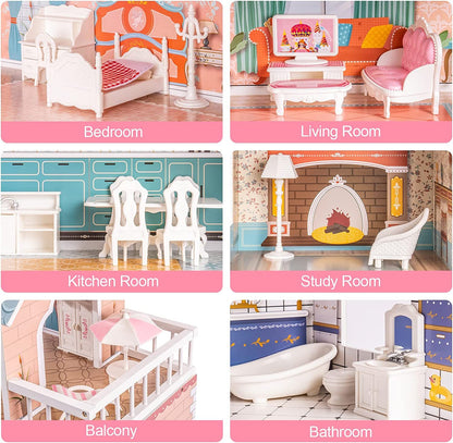 Newly Released at Buy Center: Robud Wooden Dollhouse For Kids Girls Toy Gift For 3 Years Old With 28 Furnit