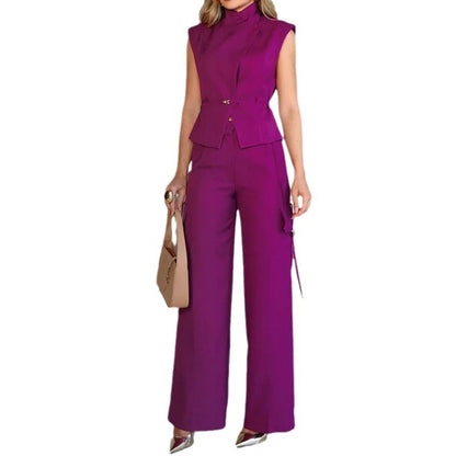 Hot New Items at Buy Center: Rest Sleeveless Polo Collar Solid Color Casual Two-piece Suit