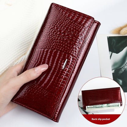 Women's Long Genuine Leather Cowhide Wallet Buy Center