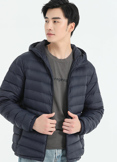 Men's Thin Hood Down Jacket Trendy Korean Slim Fit White Duck Down