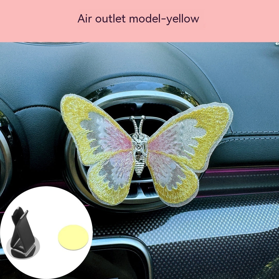 Just Arrived at Buy Center: Moving Embroidery Butterfly Center Console Air Outlet Decoration Healing Series Car Accessories Yellow clip 1PC