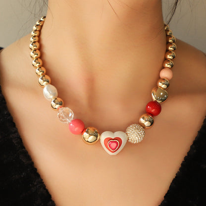 Buy Center Special-Fashion Original Design Heart Peach Pearl Combination Bracelet Suit