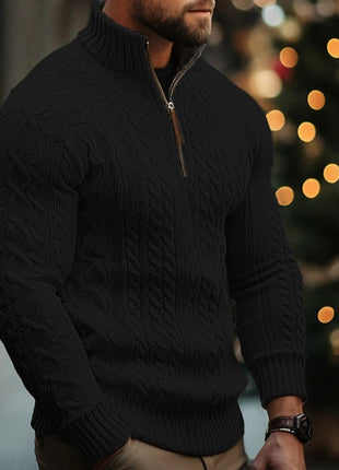 Manteau en tricot à demi-fermeture éclair pour homme, pull épais torsadé de couleur unie