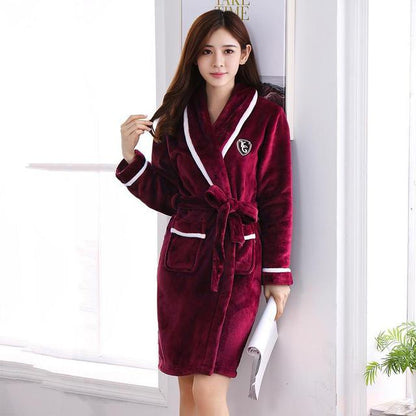 Winter Flannel Lovers Robe Gown Elegant Solid Casual Sleepwe Buy Center