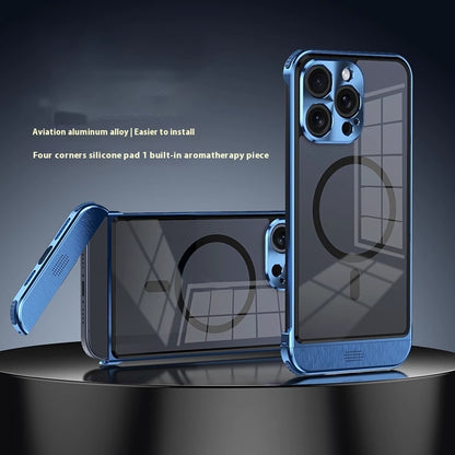 Newly Released at Buy Center: Simple And Breathable Metal Frame Phone Case Sea Blue