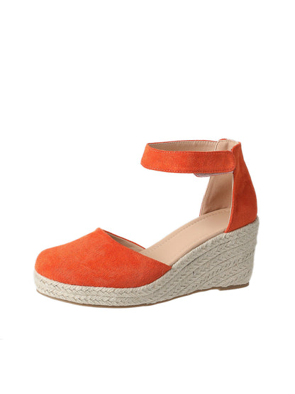 Hot New Items at Buy Center: Stylish Women's Sandals New Closed Toe Wedge Sandals Platform Straw Woven Hemp Rope Orange