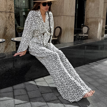 Buy Center Trend-Pure Cotton Leopard-print Long-sleeved Shirt High Waist Suit Women Leopard Print