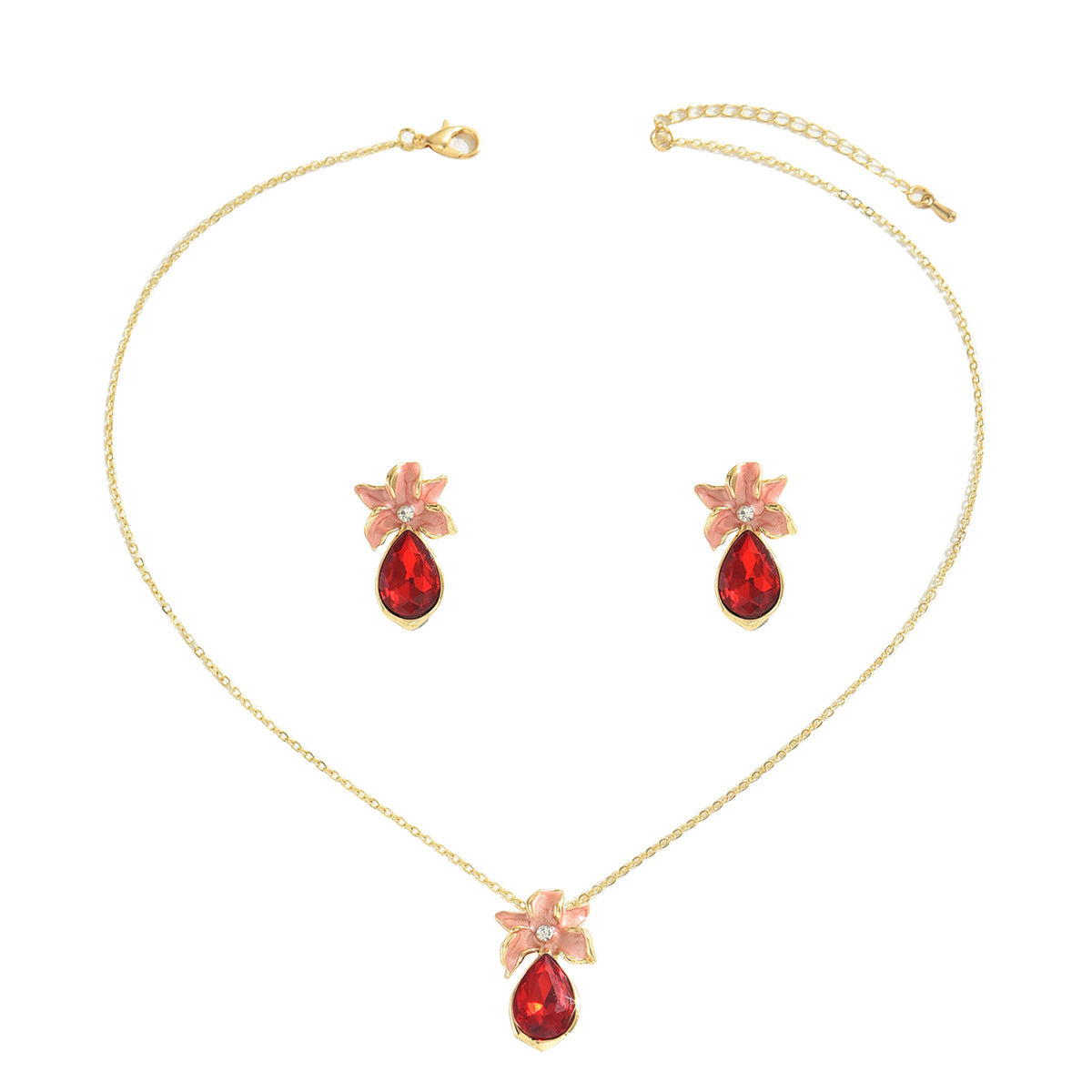 Buy Center Exclusive Offer-Simple Flower Necklace And Earrings Suite Inlaid Zircon