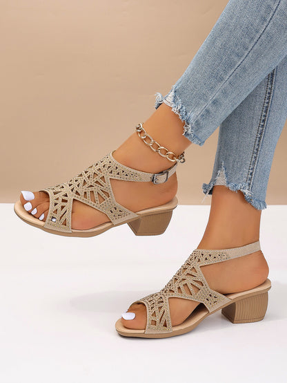 Fresh on the Scene at Buy Center: Summer Female Chunky Heel Rhinestone Hollow Out Peep-toe High-heeled Sandals