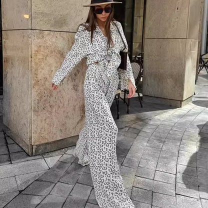 Buy Center Trend-Pure Cotton Leopard-print Long-sleeved Shirt High Waist Suit Women