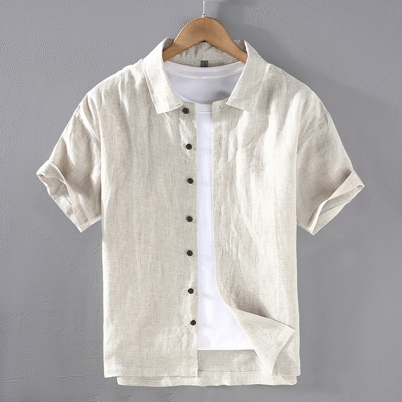 Fresh Arrivals at Buy Center: Men's Woven Fine Plaid Linen Short Sleeved Shirt