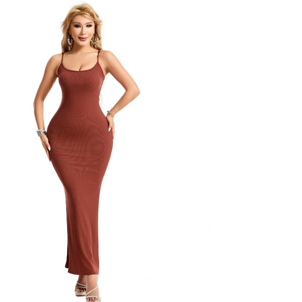 Women's Shapewear Dress Jumpsuit Tummy Tuck Lift Corset Open Crotch Suspender Tight Long Skirt Chest Pad Bodysuit Dress Buy Center