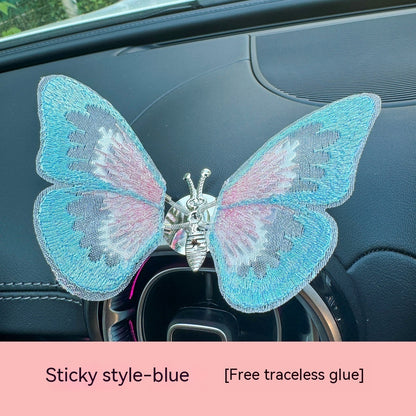 Just Arrived at Buy Center: Moving Embroidery Butterfly Center Console Air Outlet Decoration Healing Series Car Accessories Blue Paste 1PC