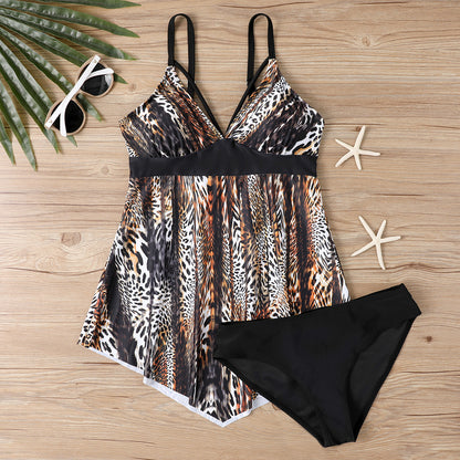 Bikini Printed Split Skirt Swimsuit Female Leopard Print Coffee