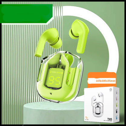 New Mini Transparent Wireless Bluetooth Headset Digital Display ENC Noise Reduction True Wireless Sports Music Small square box green