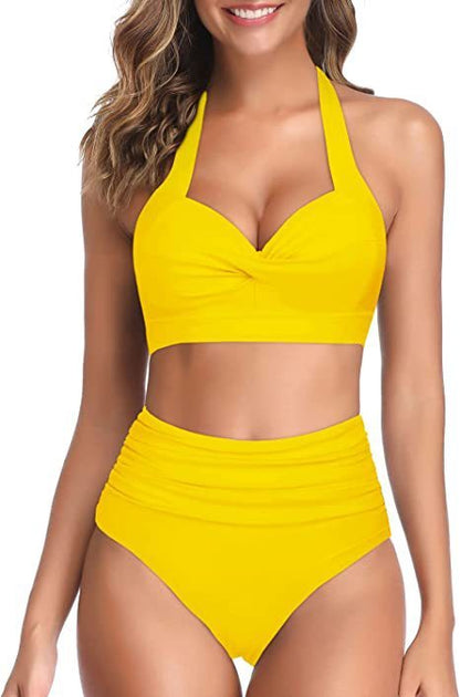 New Split Bow Bikini Seaside Vacation Swimwear Yellow