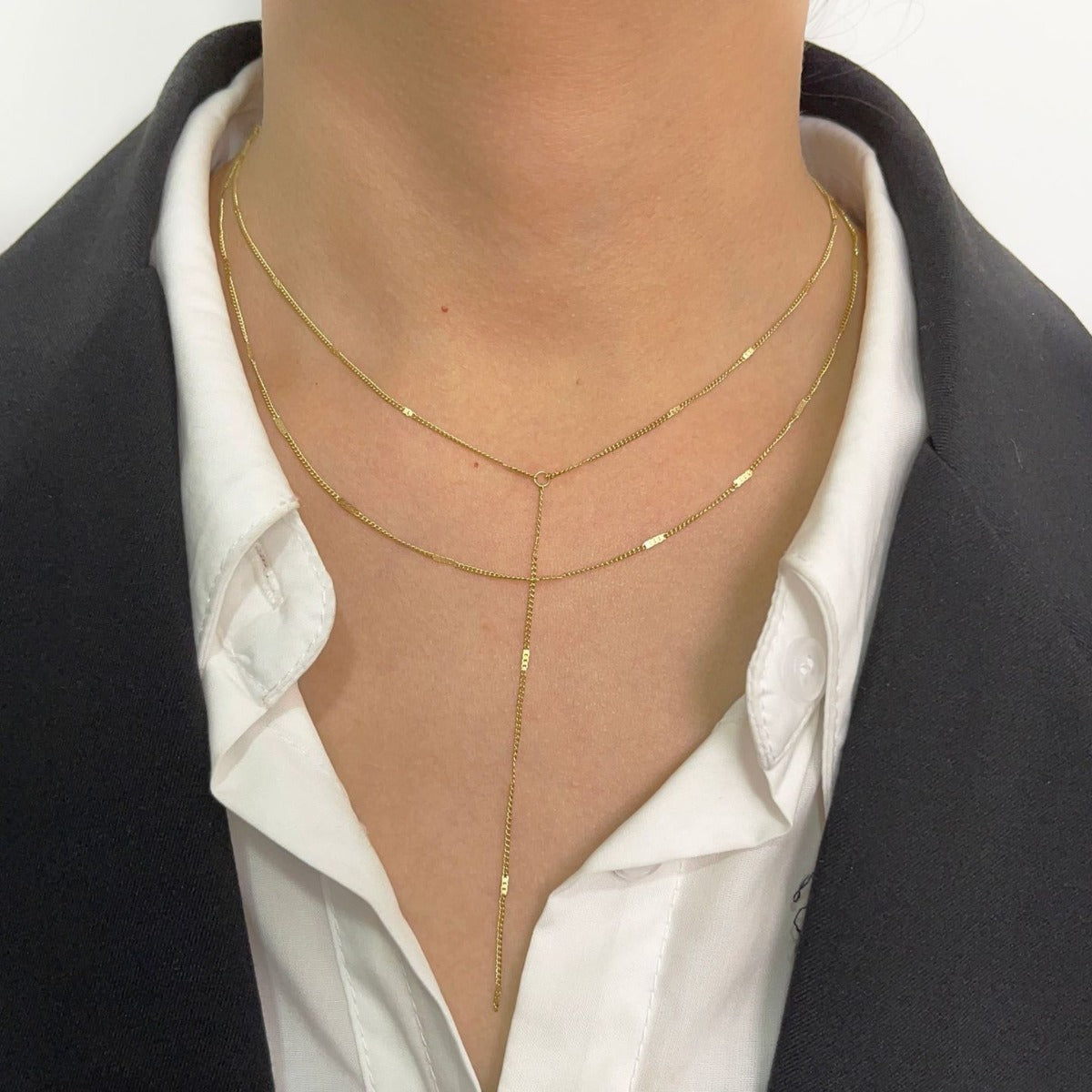 Buy Center Prestige-Fashion Simple Stainless Steel Sequin Chain Double Layer Necklace