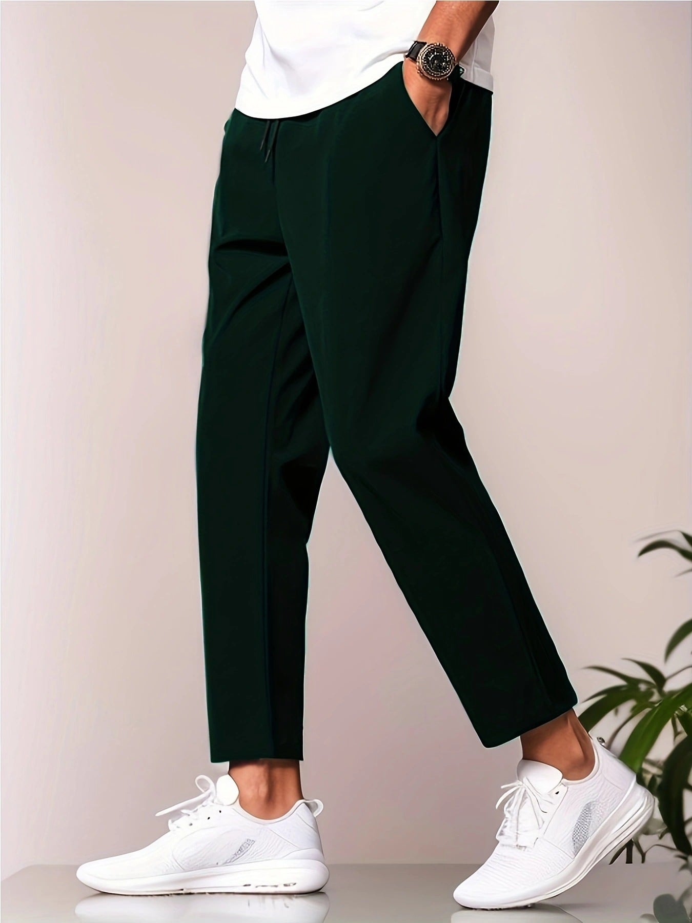 Just Arrived at Buy Center: Autumn Leisure Slim-fitting Ankle Length Trousers Dark Green