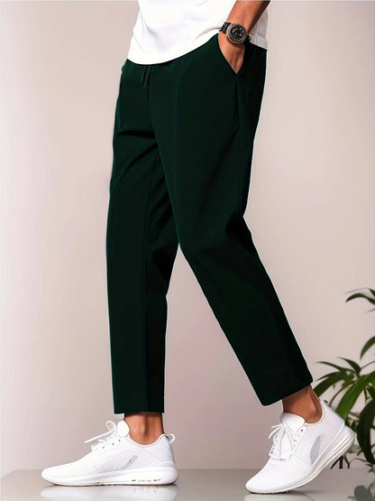 Just Arrived at Buy Center: Autumn Leisure Slim-fitting Ankle Length Trousers Dark Green