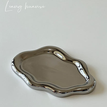 Just Arrived at Buy Center: Single-Layer Light Luxury Cloud Ceramic Jewelry Storage Tray Silver Electroplated