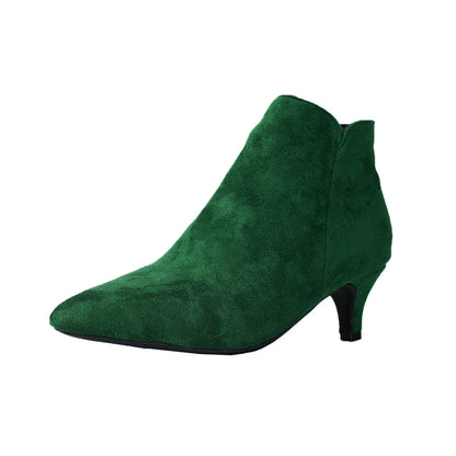 Buy Center Exclusive Offer-Suede Stiletto Heel Ankle Boots Pointed-toe Ankle Boots Green