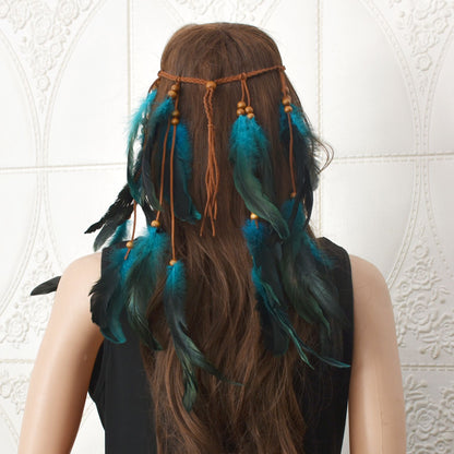 Newly Released at Buy Center: Feather Hair Band New Retro Fringed Headwear Lake Blue