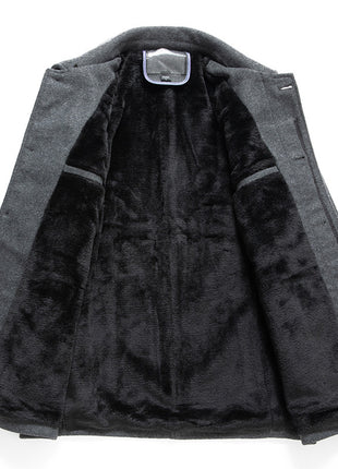 Men's Woolen Overcoat With Fleece And Thick Lapels