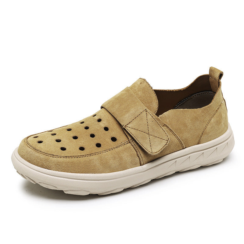 Now Available at Buy Center: Pigskin Casual Hollow Out Breathable Velcro Suede British Casual Outdoor Shoes