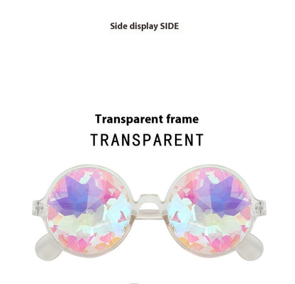 Shop Now at Buy Center-Kaleidoscope Concert Sunglasses Glass Faceted Mosaic Glasses Transparent Frame