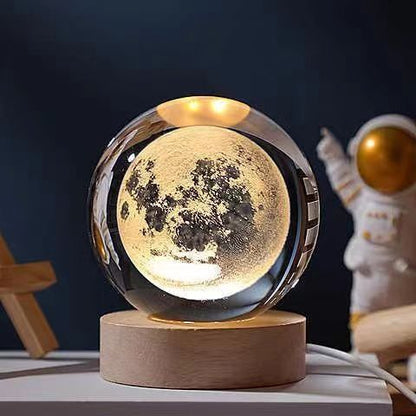 Just Arrived at Buy Center: Crystal Ball 3D Inner Carved Solar System Glowing Night Lights Warm Bedside Light Festival And Kid Gift Night Lamp Moon