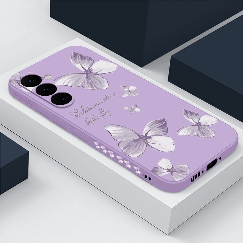 New at Buy Center: Butterfly Phone Case Straight Edge Drop-resistant Graffiti Painted Protective Cover Purple Butterfly