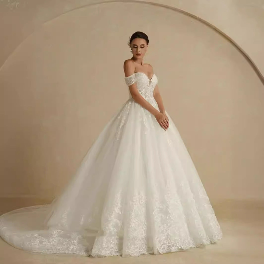 Off-shoulder Bridal Main Wedding Dress Elegant Court Style High-grade Luxury French Light Door Yarn Buy Center