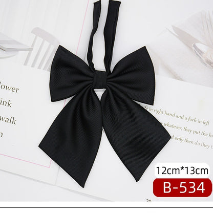 JK Tie Black Gray Plaid Striped Girl Bow Black Bevel Bow Tie