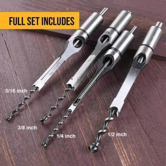 New Woodworking Square Hole Drill British Lengthened Opening Square Hole Drill Head 4pcs set