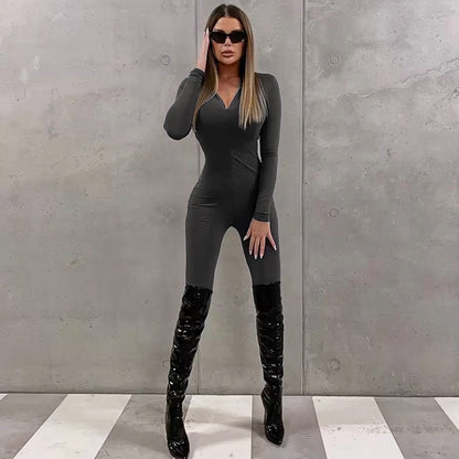 Zipper High Waist Hip Lift Slim-fit Long-sleeved Jumpsuit Buy Center