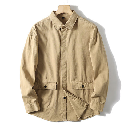 Just Arrived at Buy Center: Men's Simplicity Placket Casual Peaked Lapel And Long Sleeve Shirt Khaki