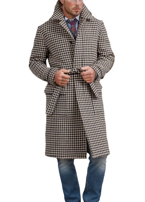 Men's Mid-length Woolen Coat Houndstooth Quilted Buy Center